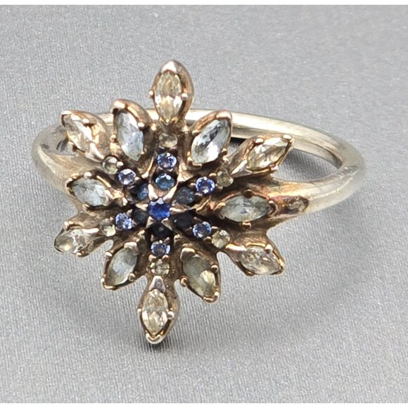 Pandora Sterling Silver CZ Snowflake Ring Size 5 Blue White Prong Setting - Picture 1 of 8